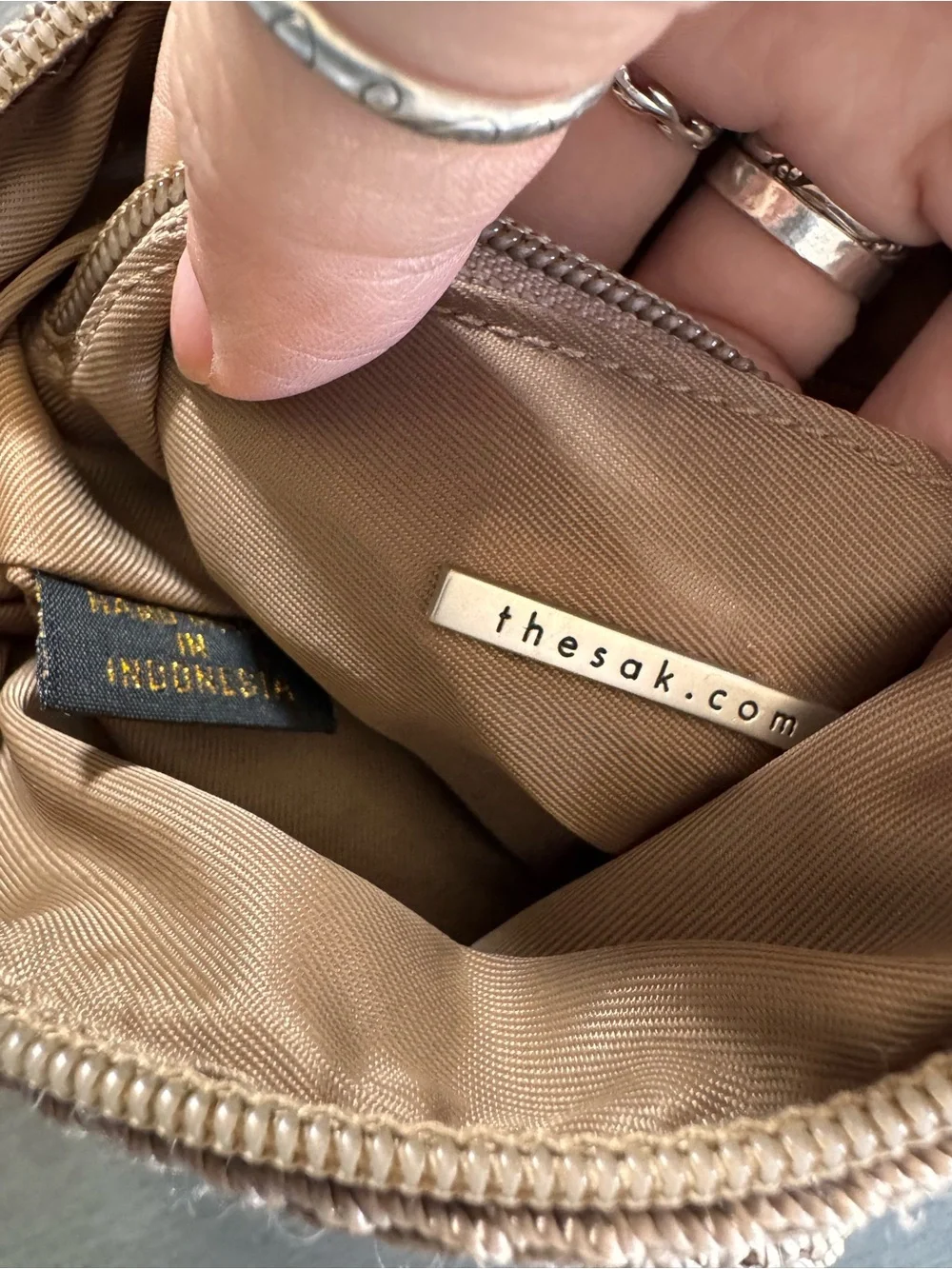 The Sak Taupe Woven Knit Crossbody Bag Purse